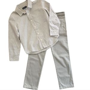 ANDY & EVAN CHINO PANTS/PLAID BUTTON UP SHIRT SET. BLACK/WHITE/GRAY. SIZ…